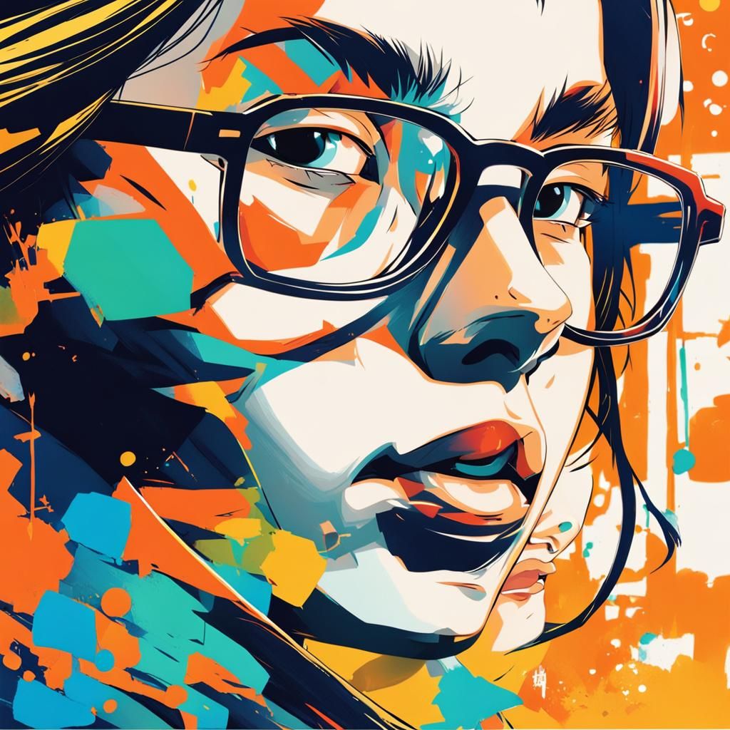 Anime-Style Portrait of Young Woman with Glasses
