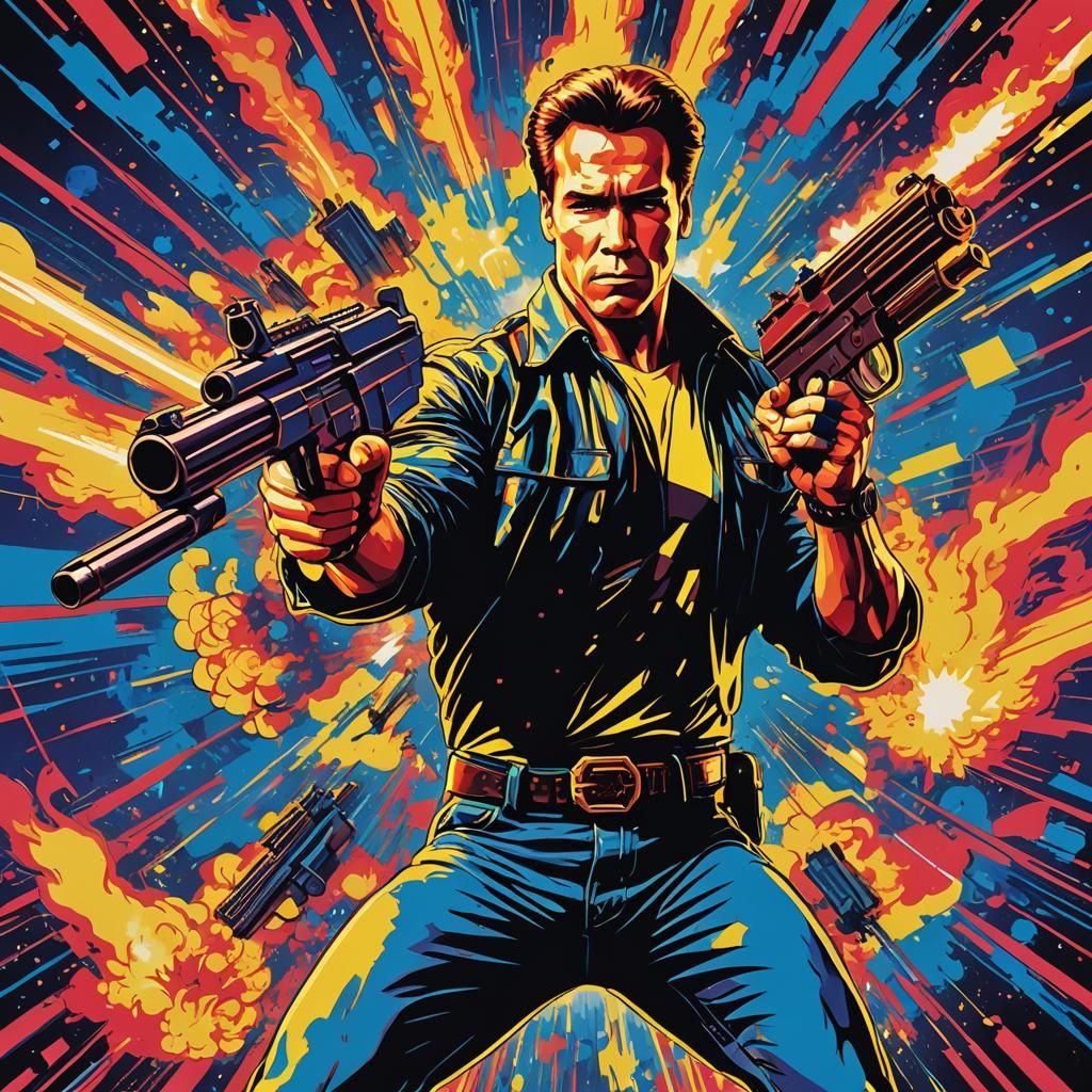 Retro 80s Action Poster: Schwarzenegger as Matrix