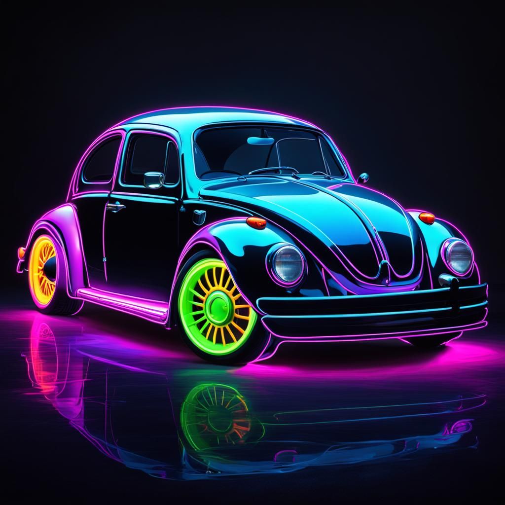 Fluorescent VW Beetle with Neon Accents