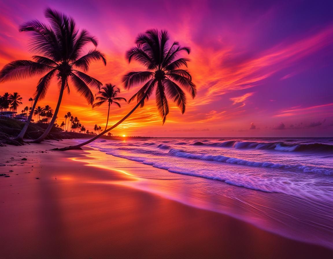 Breathtaking Sunset Over Serene Beach Photograph
