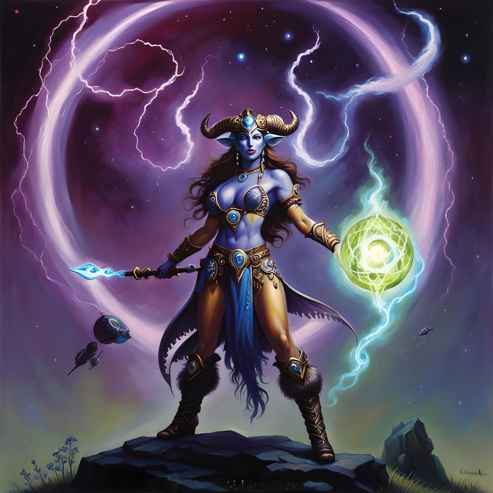 Electricity Wielding Shaman in Oil Painting Style