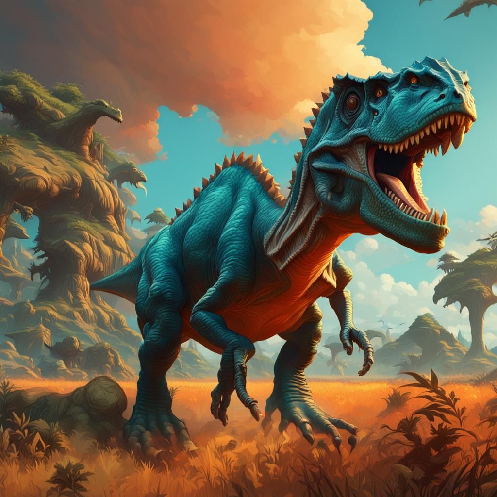 Dinosaurs Roaming in a Field, Detailed Concept Art