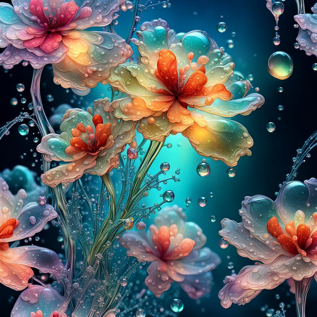 Dreamy Transparent Flowers with Dew Drops