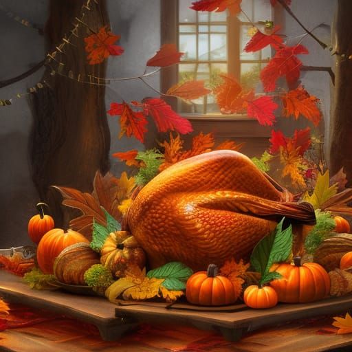 Cozy Thanksgiving Feast in Matte Painting Style