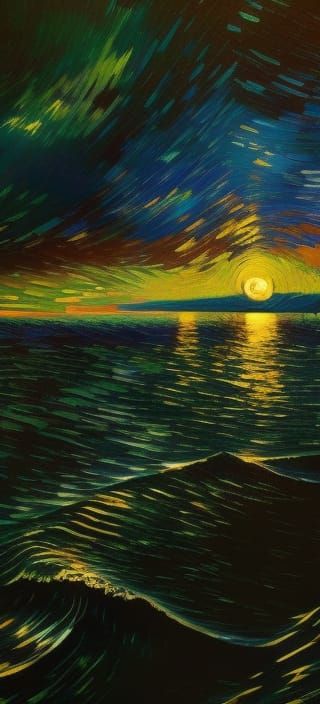 Sunset Tidal Wave in Impasto Ink Drawing Style