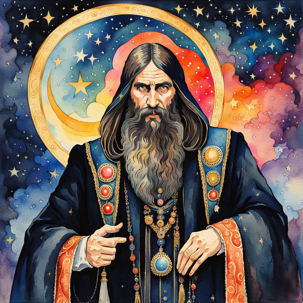 Watercolor of Sinister Gregori Rasputin as Magician