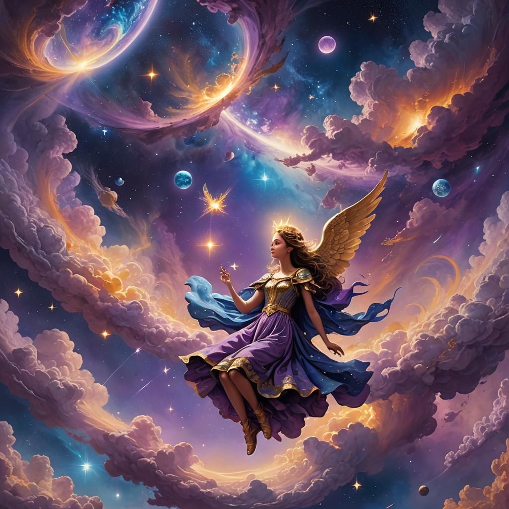 Angel Princess in Galaxy, Rothko-esque Digital Painting