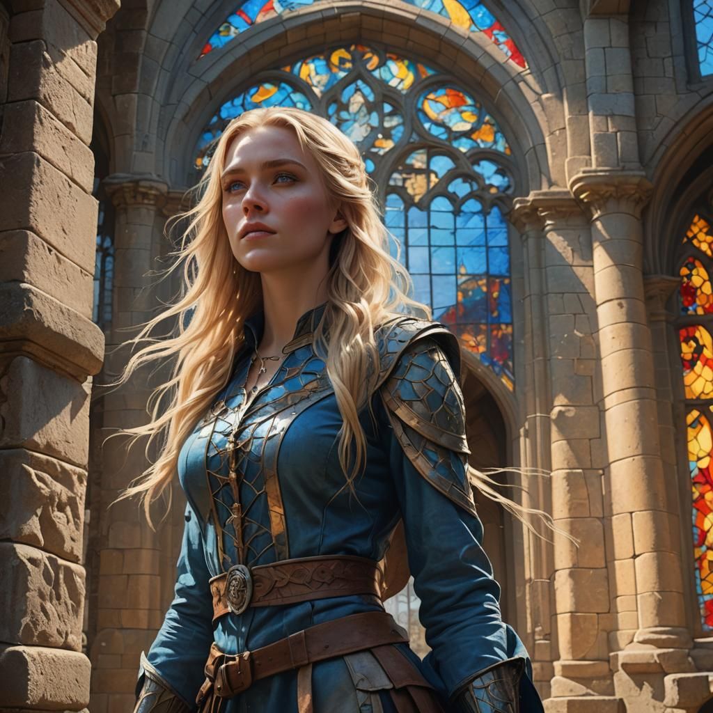 Fantasy Art of Woman in Castle with Sunlight