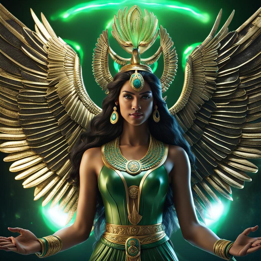 Egyptian Goddess Isis with Crystal Wings, 3D Render