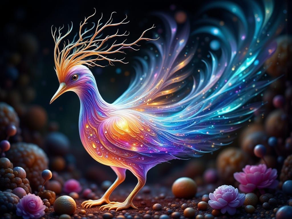 Ethereal Glass Bird with Luminescent Glow