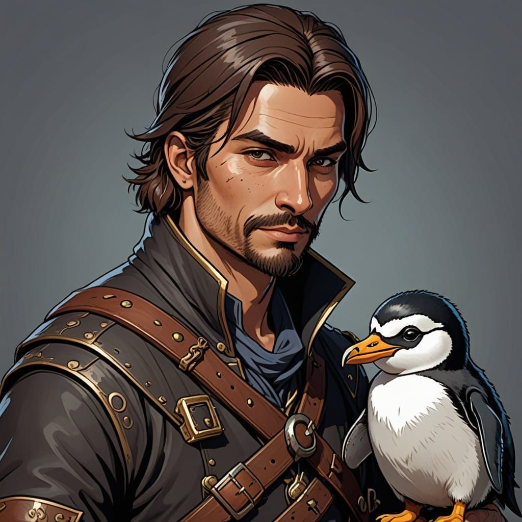 Swashbuckler Rogue with Pet Penguin in Treasure Planet Style