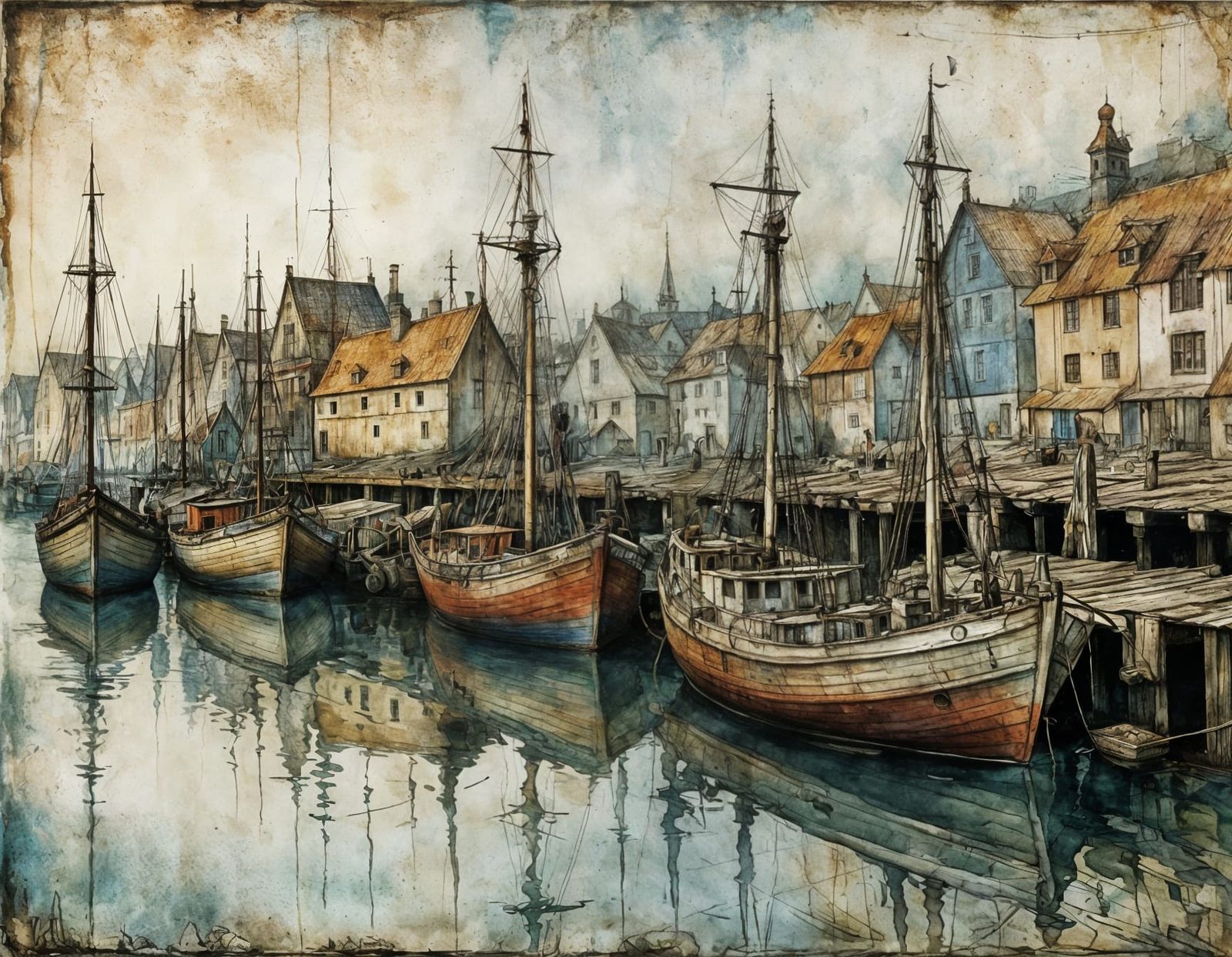 Old Danish Fishing Port in Golden Age Style