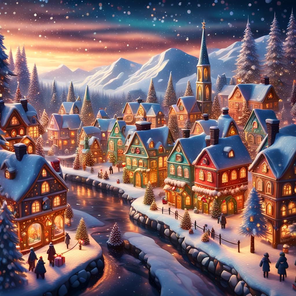 Festive 3D Christmas Village in Unreal Engine Style