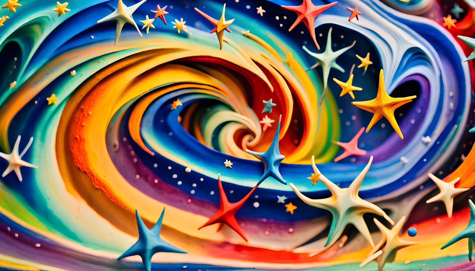 Iridescent Stars in Abstract Expressionist Style