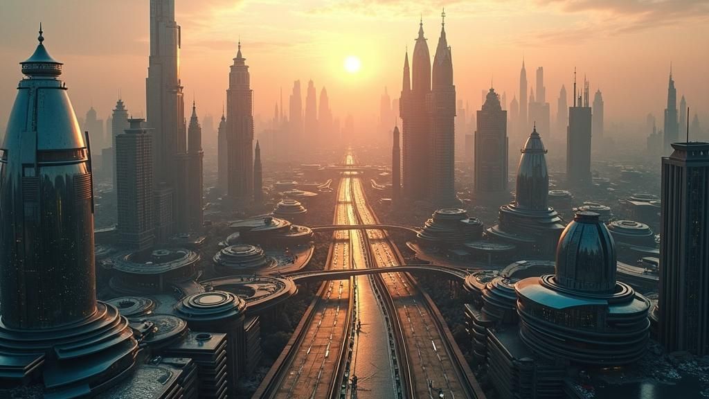 Futuristic Megacity Aerial View in Photorealistic Style