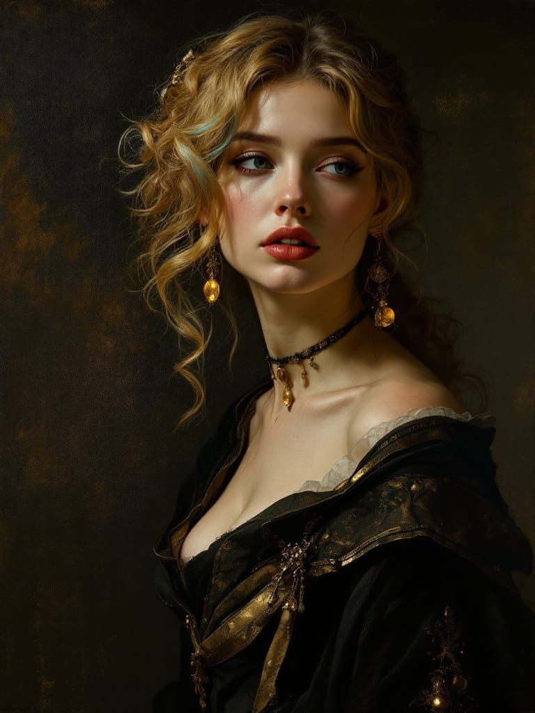 Pin-Up Woman in Vermeer-Rembrandt Renaissance Style