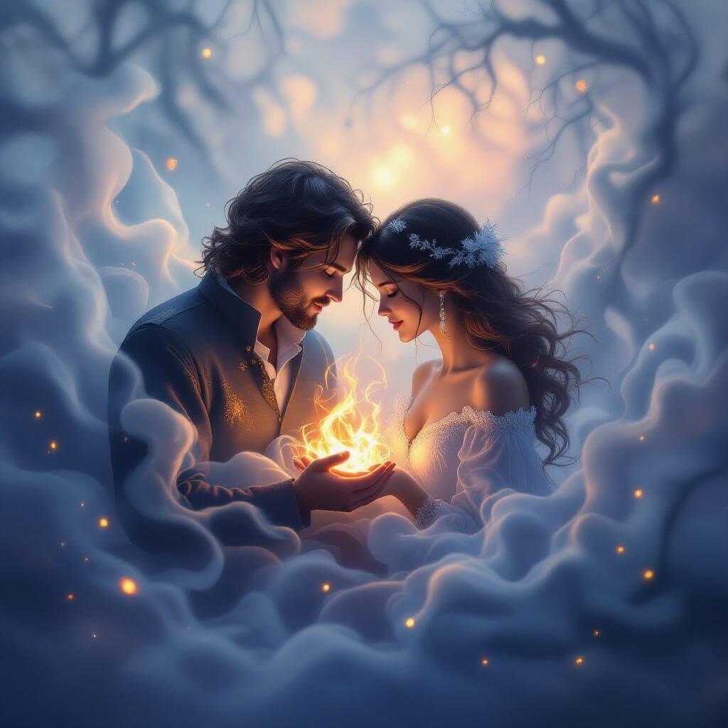 Love's Transformation: Embers in a Frozen Dreamscape
