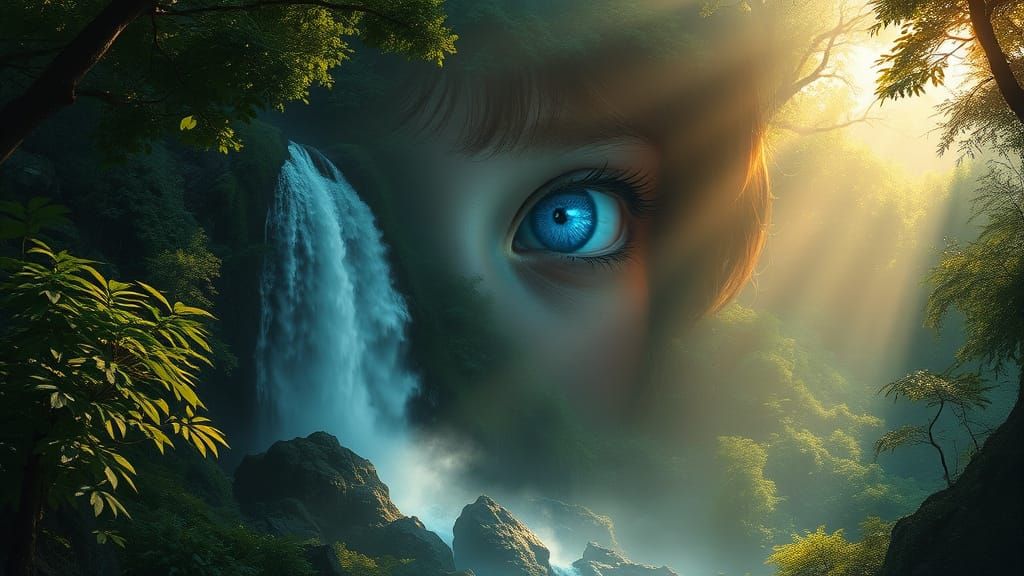 Dreamy Waterfall Goddess in Enchanted Forest