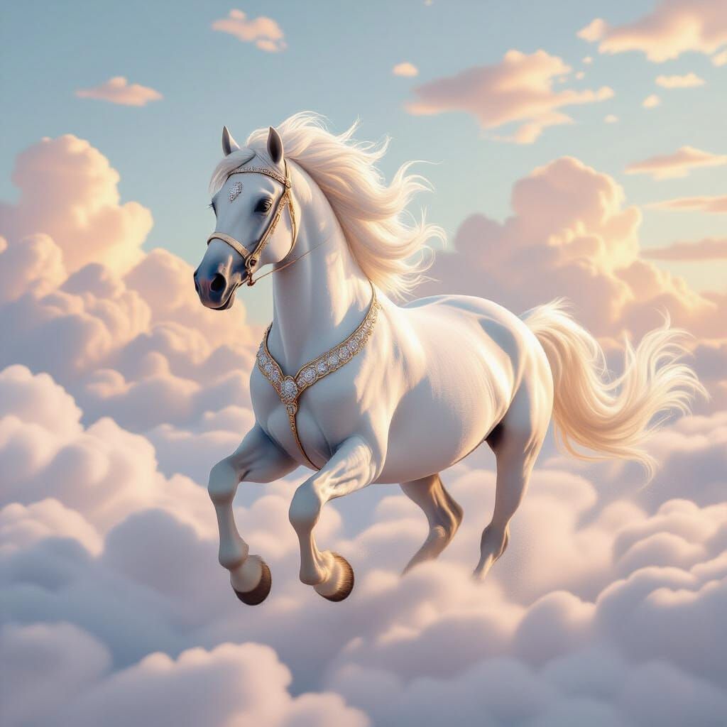 Majestic Horse Galloping on Clouds in Digital Art Style