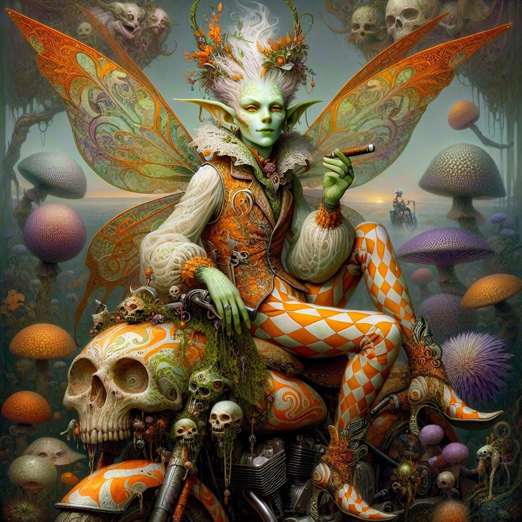 Green Fairy Biker in Spectral Romanticism Style