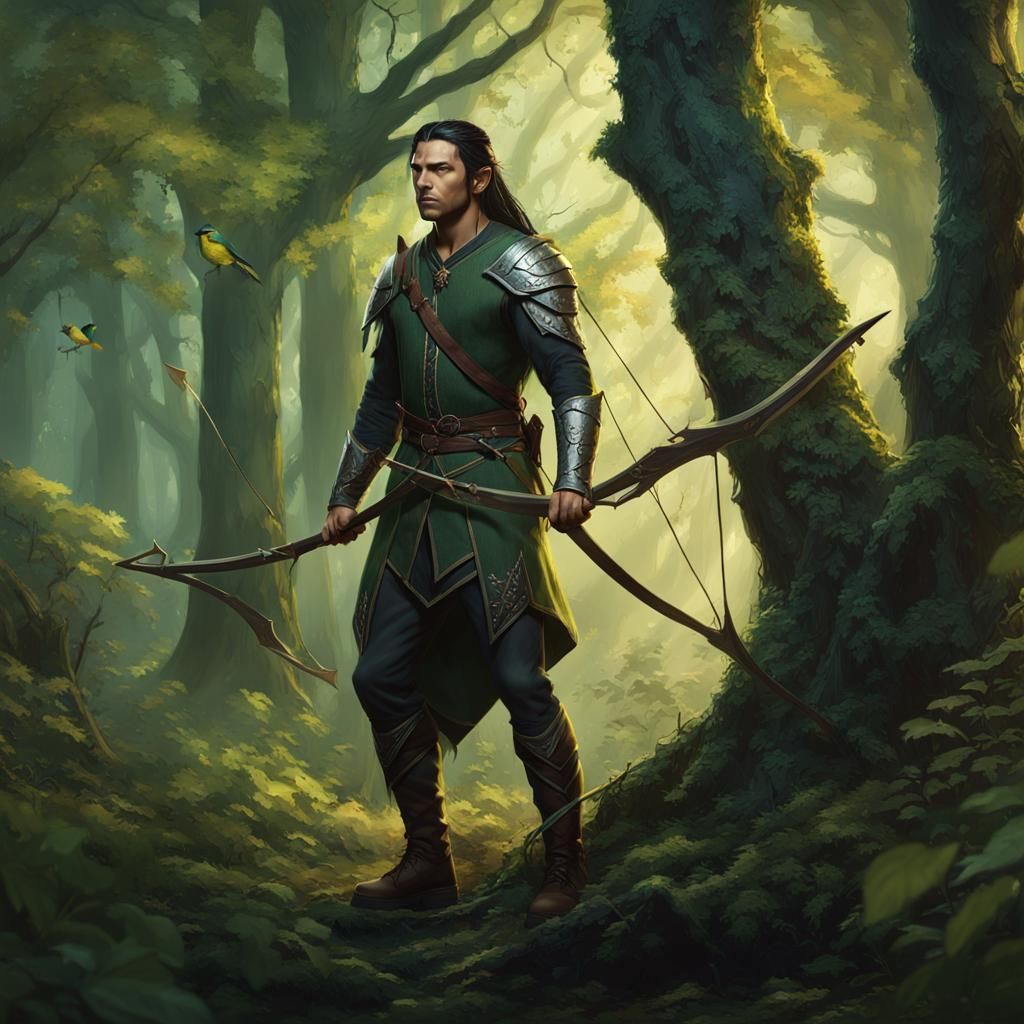 Half-Elf Archer in a Fantasy Forest