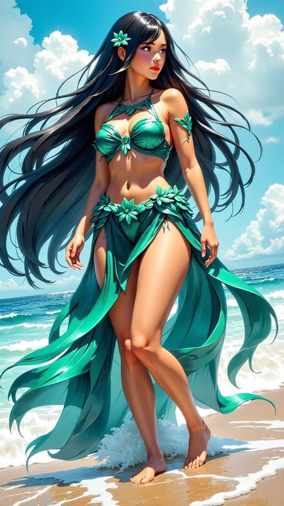 Majestic Boa Hancock Against Serene Ocean Waves