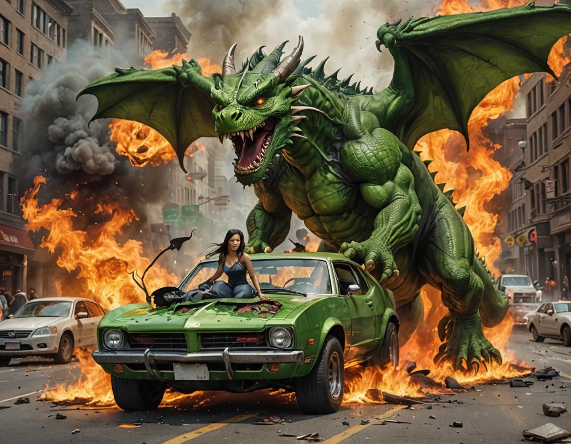 Dragon Hulk Rescues Damsel from Fire