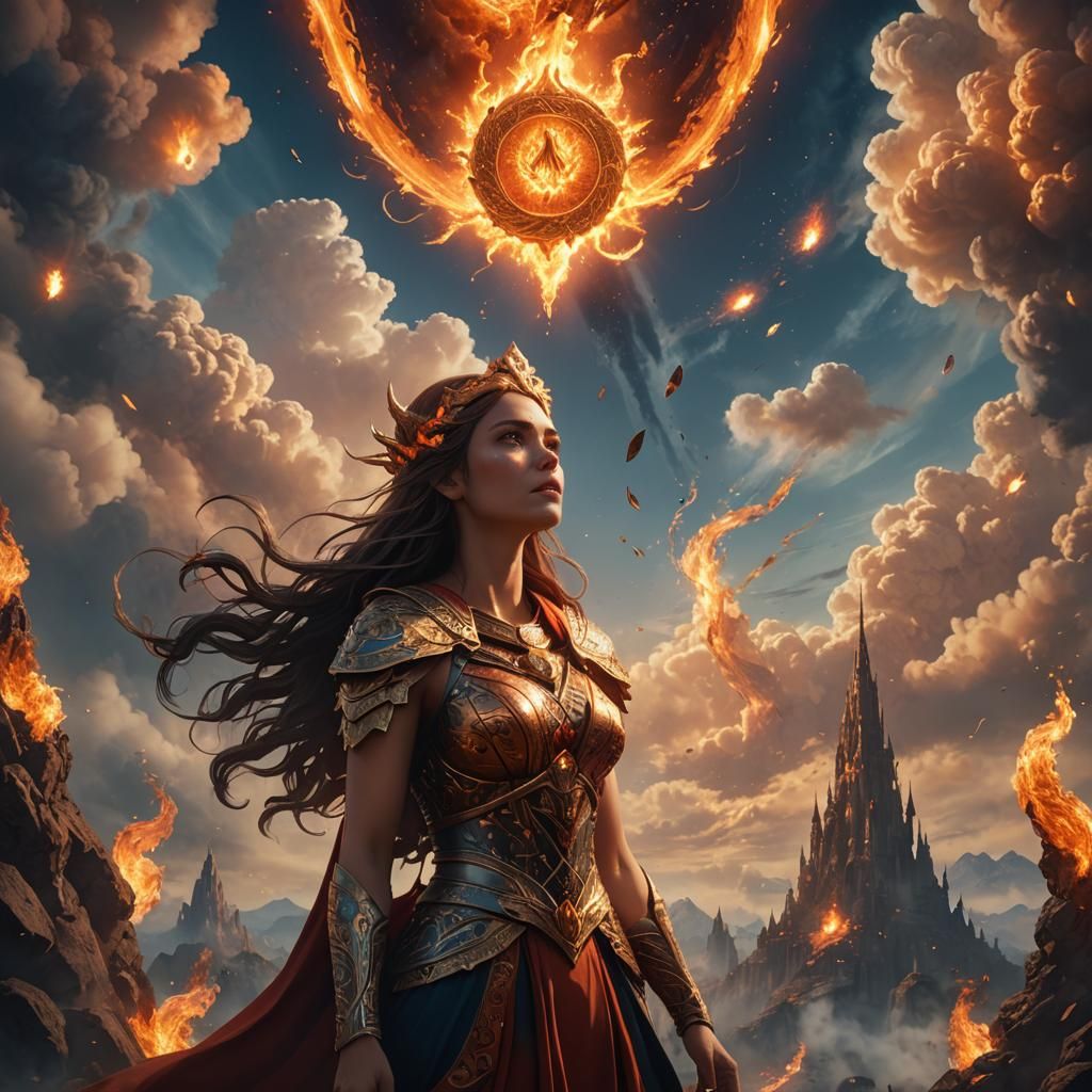 Fire Goddess in the Sky: Detailed Matte Painting