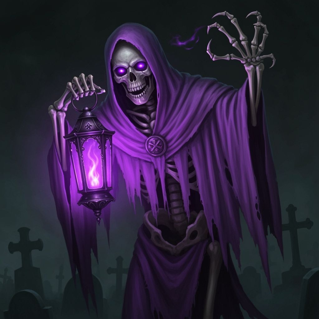 Skeleton Gravekeeper with Violet Flame Lantern