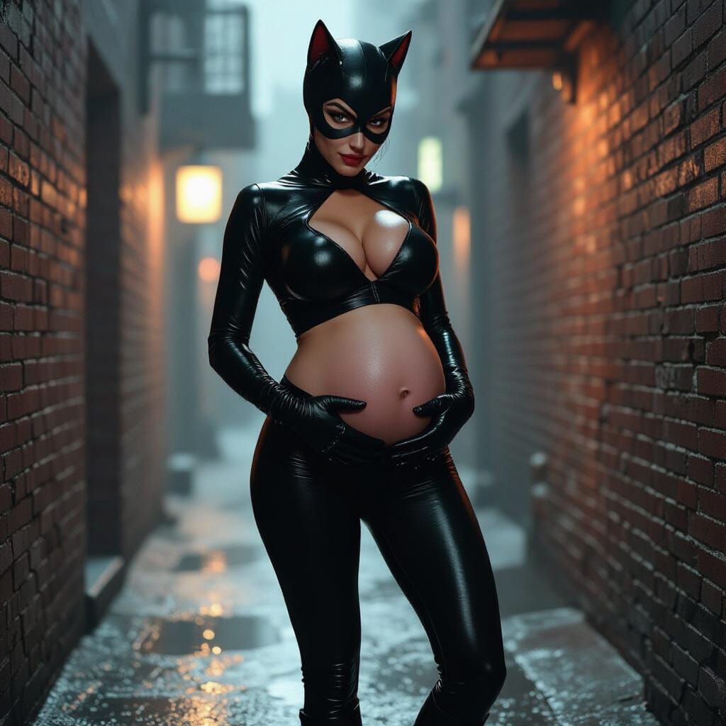 Catwoman Rubs Bloated Belly in Noir Alley