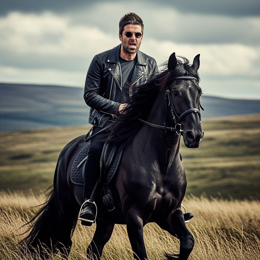 Liam Gallagher Rides a Horse: Realistic Photo