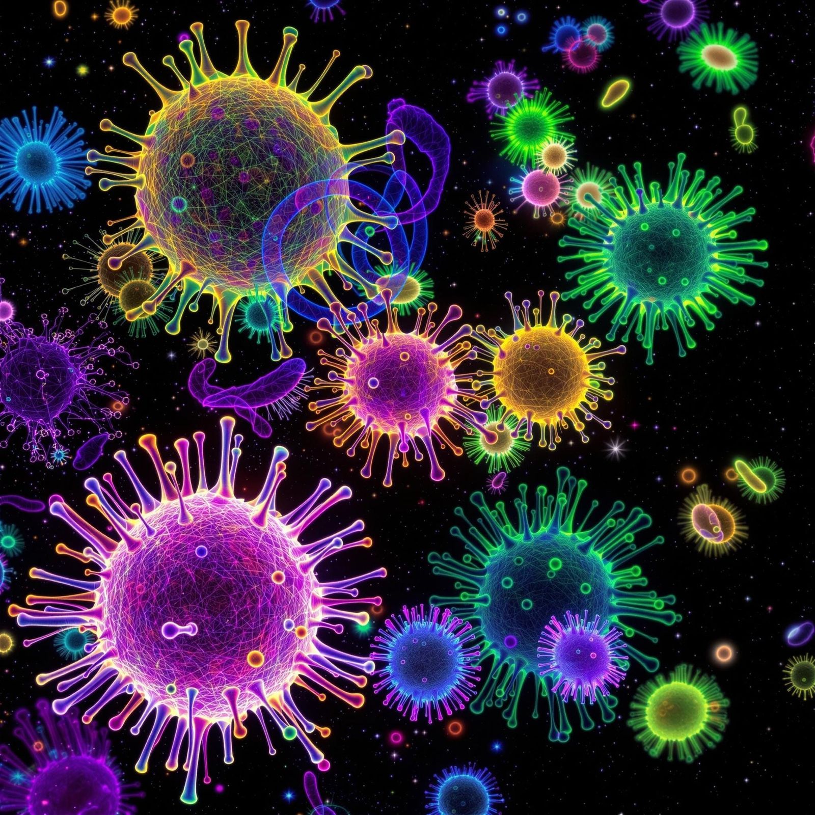 Vibrant Cellular Cosmos in Neon Hues