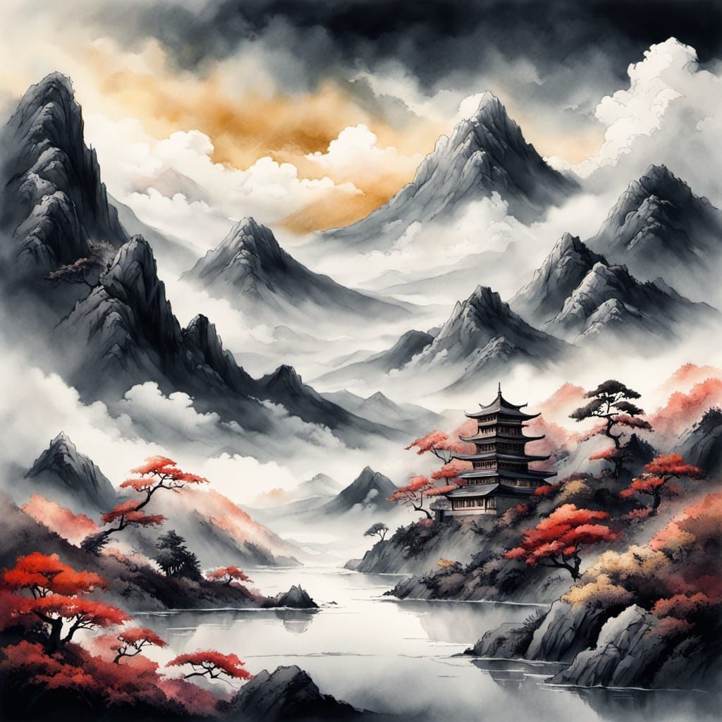 Ethereal Snake Dances Through Japanese Clouds in Traditional...