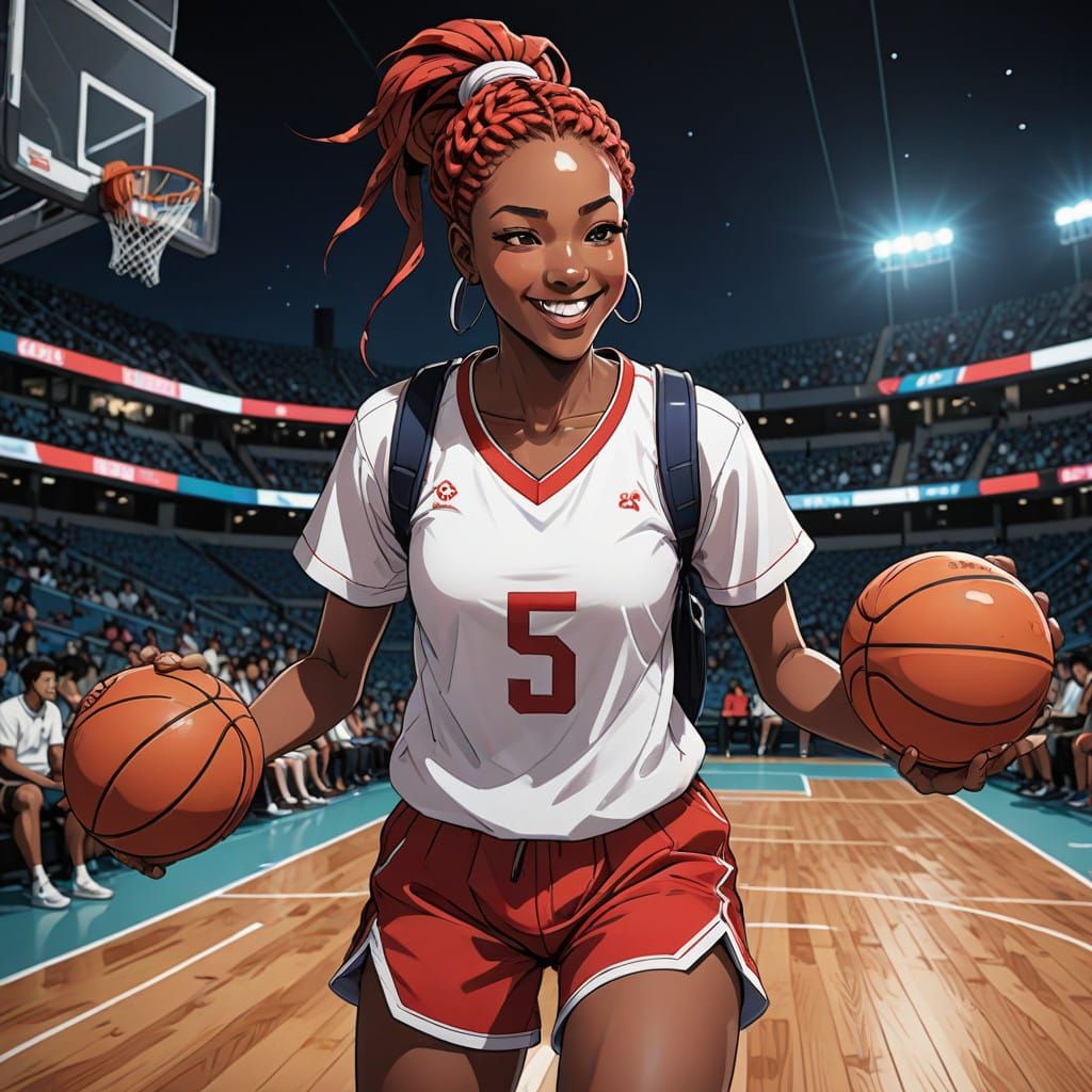 Confident African College Athlete in Vibrant Basketball Atti...