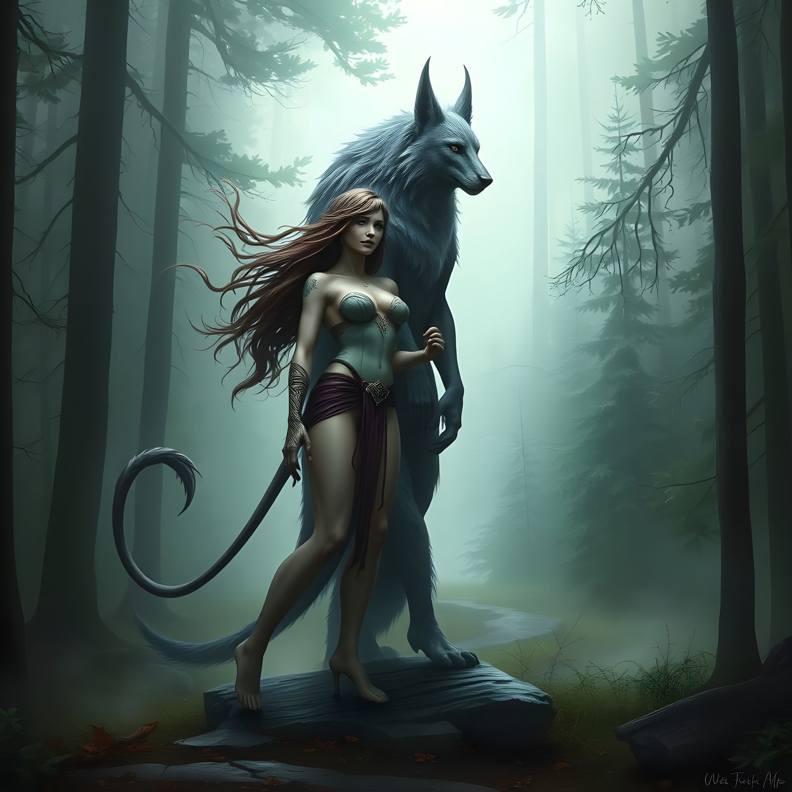 Mystical Forest Creature: Woman and Beast Portrait