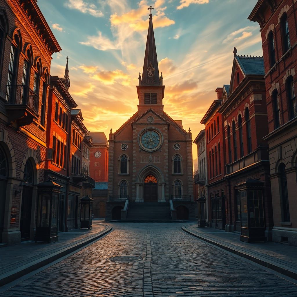 Bethlehem Historic District Sunset in a Dreamlike Style