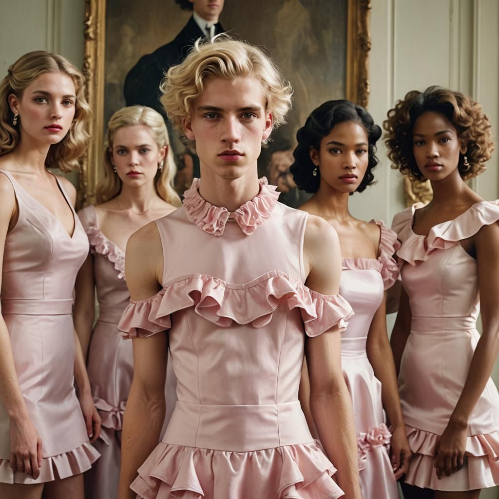 Crossdressing Teen in Pink Dress: High-Fashion Portrait