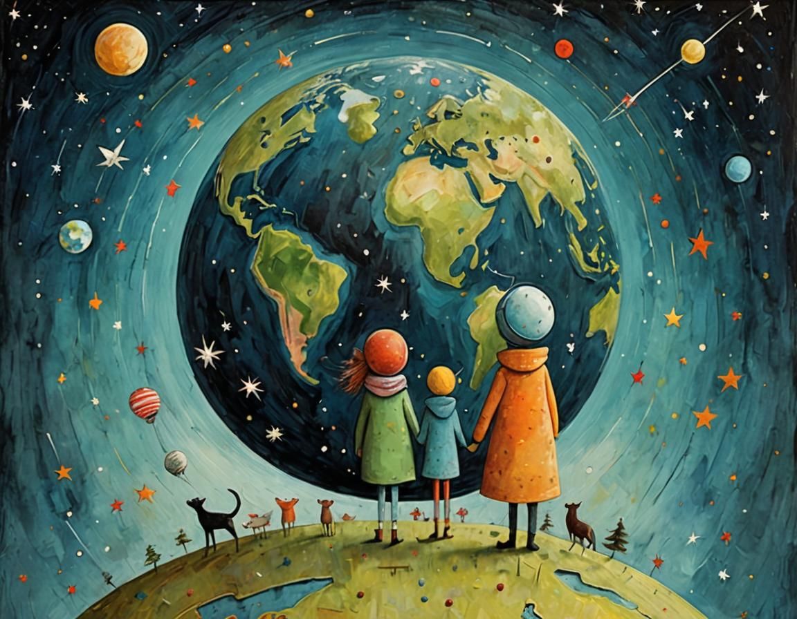 Earth from Space: Whimsical Minimalist Illustration