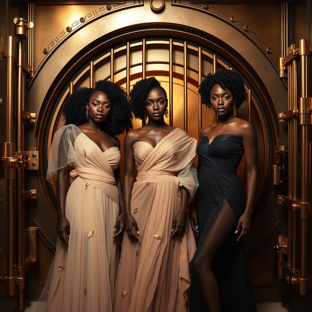 Elegant Women in Lavish Bank Vault