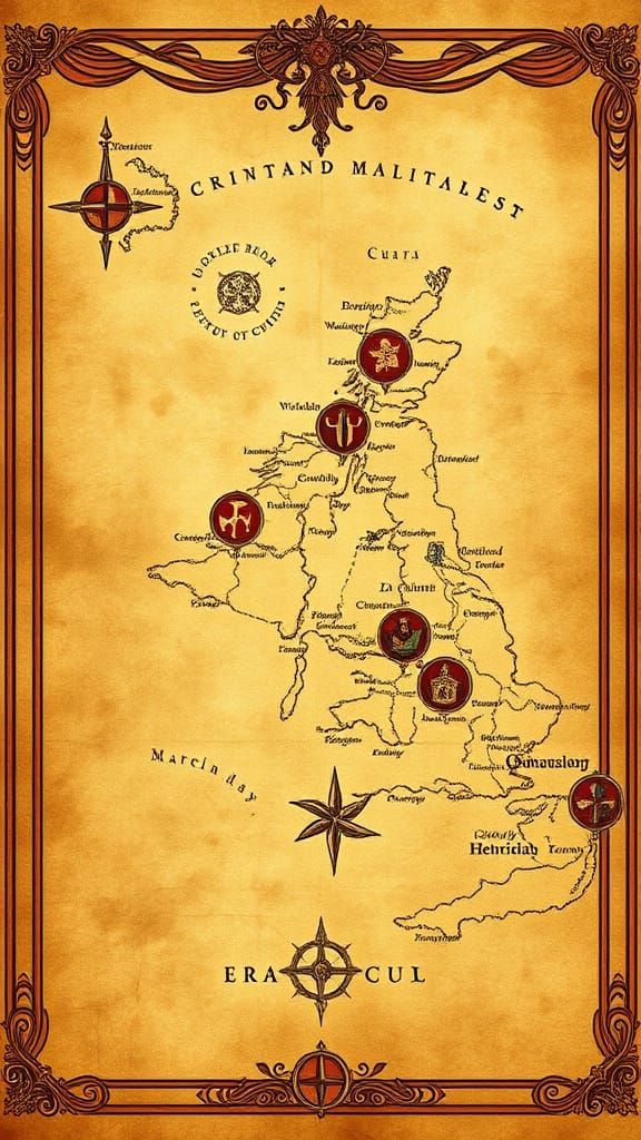 Medieval Battle Map in Golden Illuminated Style