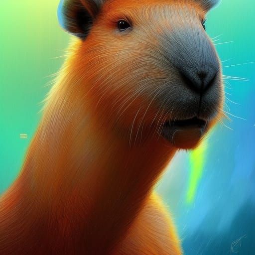 Rainbow Capybara Portrait: Hyperdetailed Concept Art