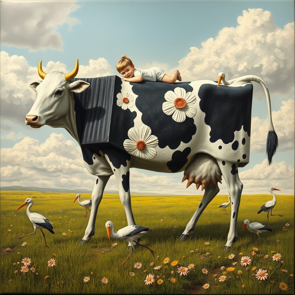 Dürer-Inspired Relief Painting of a Banana Cow in a Vibrant ...