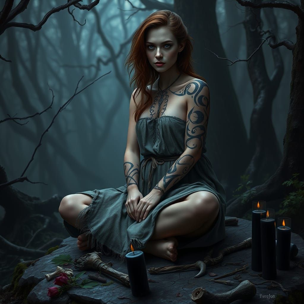 Mystical Slavic Woman in Primeval Forest: Digital Portrait