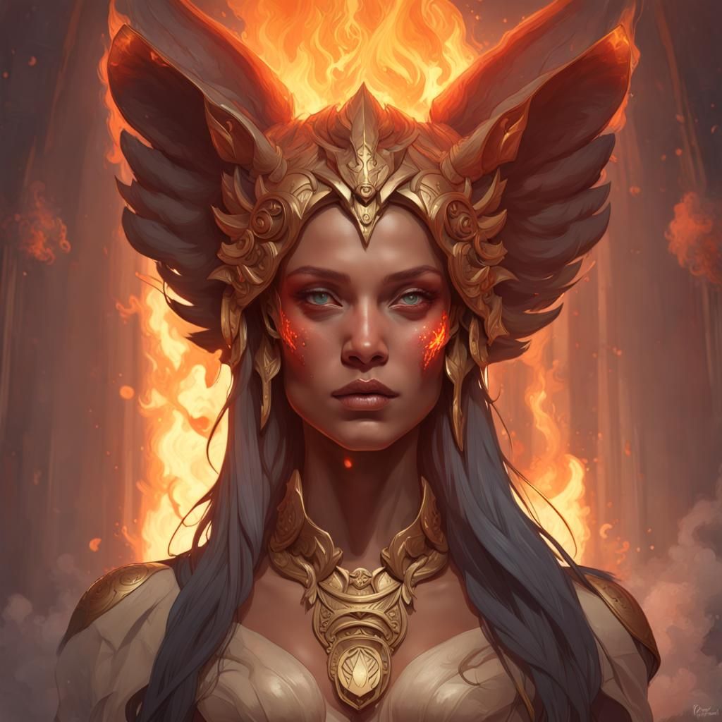 Fiery Sphinx Woman: Hyperdetailed Artstation Portrait
