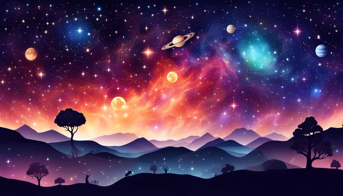 Night Sky Galaxy with Stars, Nebulae and Planets