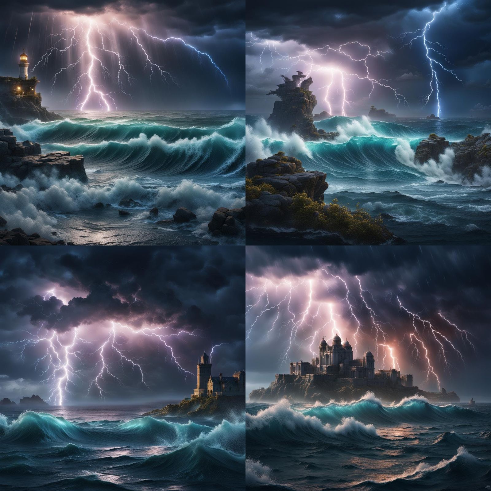 Dramatic Lightning Storm Over the Sea