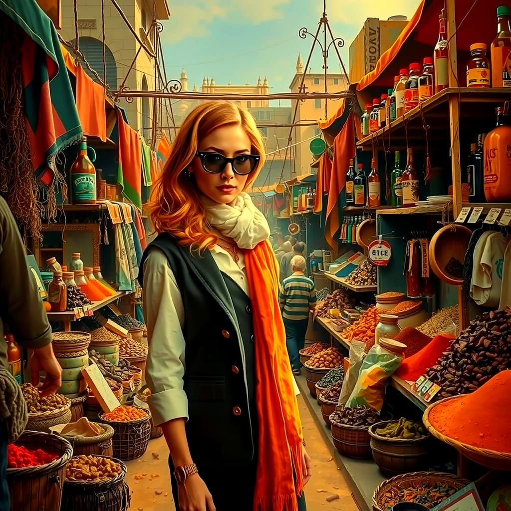 Exotic Spice Market: Hyperrealistic Landscape Painting