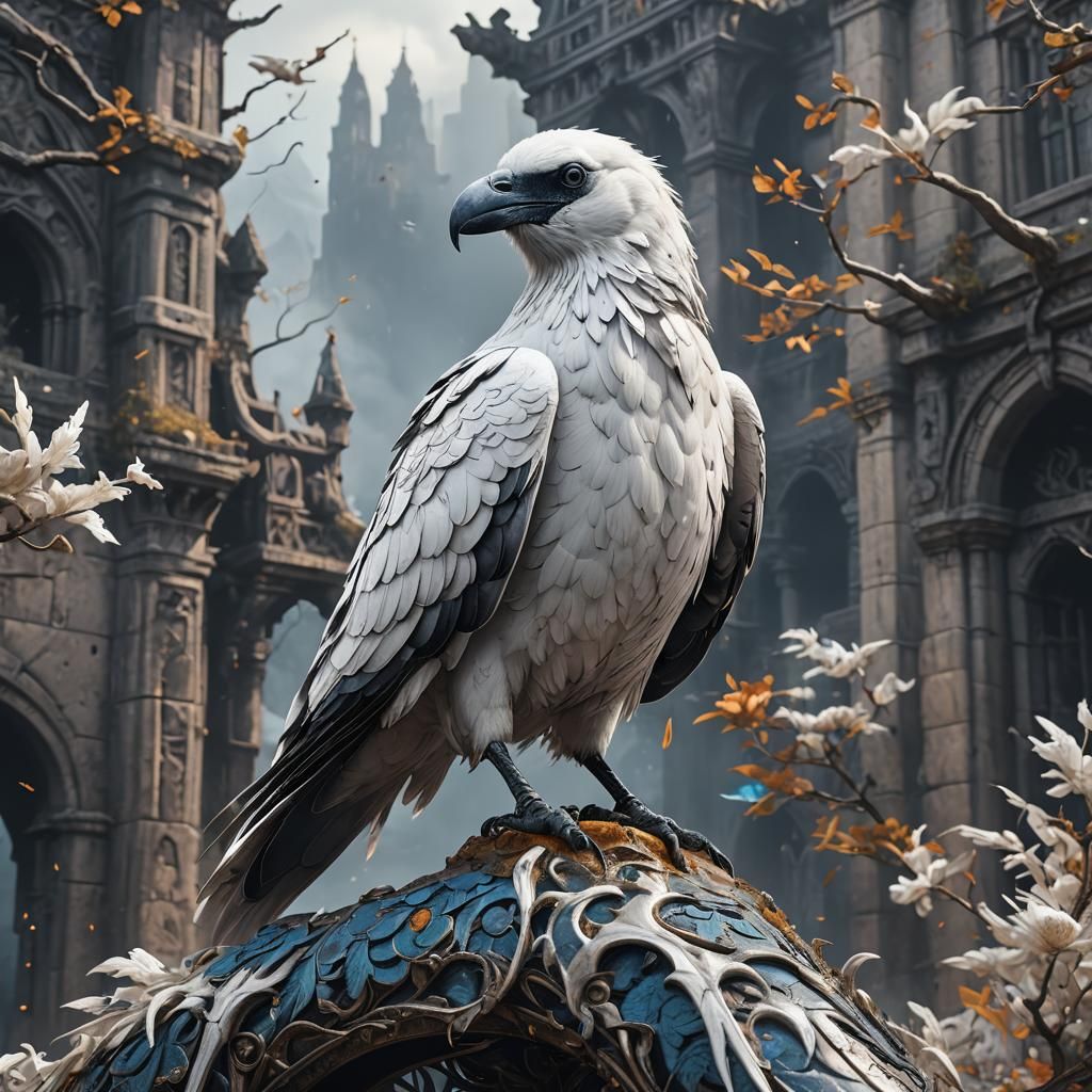 White Crow Close-Up: Detailed Matte Painting