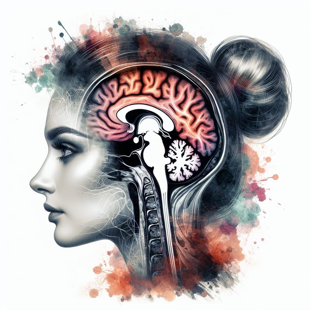 Double Exposure Portrait with Brain Scan