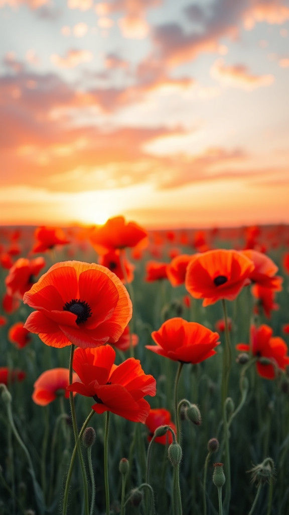 Impressionistic Poppy Field at Sunrise